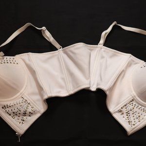 White Embellished Cropped Top Bralette Size S